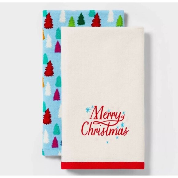 Target 2 Pack 'Merry Christmas' Hand Towels Cream Blue Wondershop™. B31 - Picture 1 of 10